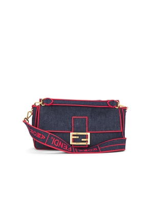 FWRD Renew Fendi Denim Baguette NM Shoulder Bag in Blue.