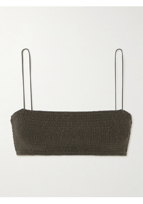 TOTEME - Shirred Recycled Bikini Top - Brown - xx small,x small,small,medium,large,x large