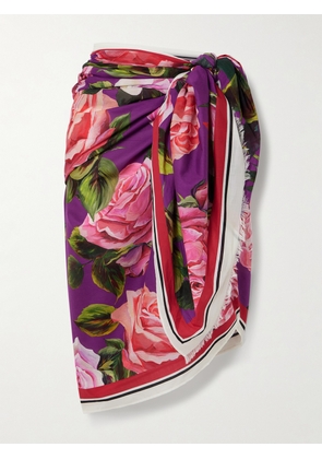 Dolce & Gabbana - Frayed Floral-print Cotton Pareo - Purple - One size