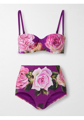 Dolce & Gabbana - Floral-print Balconette Bikini - Purple - 1,2,3,4,5