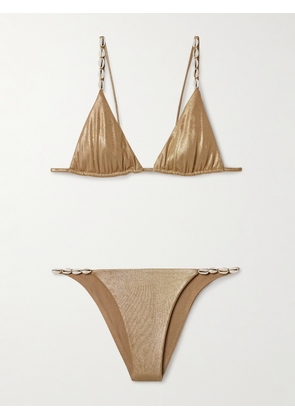 Sara Cristina - Cowries Embellished Metallic Triangle Bikini - Gold - x small,small,medium,large
