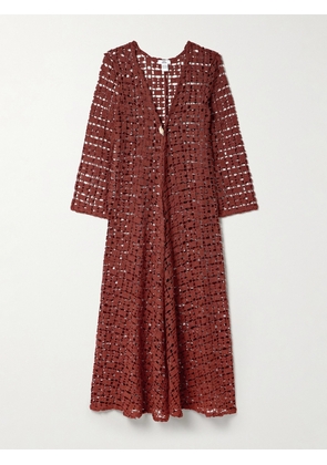 Sara Cristina - Nerea Embellished Crocheted Cotton Maxi Dress - Red - x small,small,medium,large