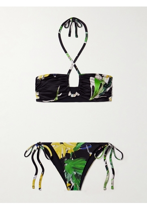 Sara Cristina - Bahia Pearl-embellished Printed Stretch-econyl® Halterneck Bikini - Black - x small,small,medium,large