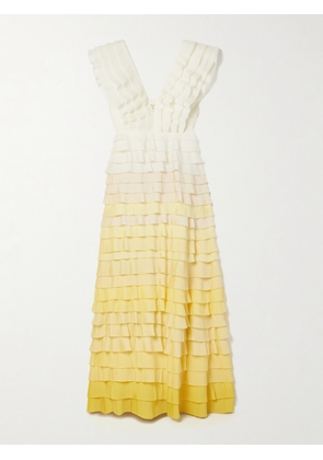 Aje - Reflection Ruffled Ombré Plissé-organza Maxi Dress - Yellow - UK 4,UK 6,UK 8,UK 10,UK 12,UK 14