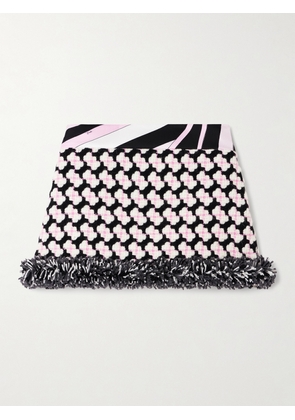 PUCCI - Printed Fringed Crepe-trimmed Wool-blend Tweed Mini Skirt - Pink - IT38,IT40,IT42,IT44,IT46