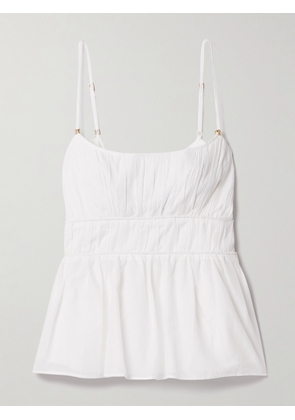 Aje - Acapella Gathered Cotton-voile Peplum Top - White - UK 4,UK 6,UK 8,UK 10,UK 12,UK 14,UK 16