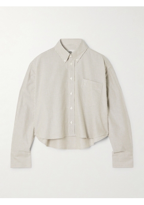 AMI PARIS - Adc Embroidered Cropped Striped Cotton Oxford Shirt - Green - xx small,x small,small,medium,large,x large