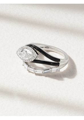Kamyen - Wave 18-karat White Gold, Diamond And Enamel Ring - Black - 6,7