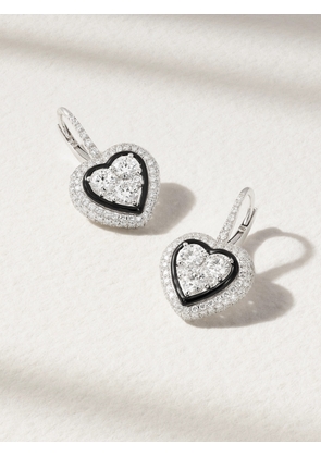 Kamyen - Heart 18-karat White Gold, Diamond And Enamel Hoop Earrings - Ivory - One size