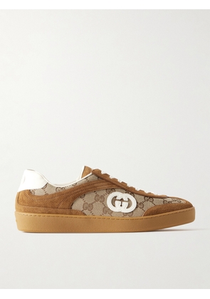Gucci - Leather And Suede-trimmed Coated Canvas-jacquard Sneakers - Brown - IT34,IT34.5,IT35,IT35.5,IT36,IT36.5,IT37,IT37.5,IT38,IT38.5,IT39,IT39.5,IT40,IT40.5,IT41,IT41.5,IT42