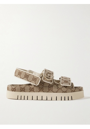 Gucci - New Marmont Leather-trimmed Embellished Canvas-jacquard Platform Sandals - Neutrals - IT36,IT36.5,IT37,IT37.5,IT38,IT38.5,IT39,IT39.5,IT40