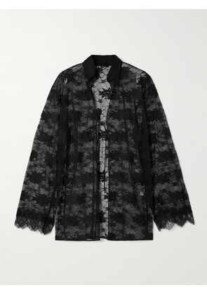 Oséree - Satin-trimmed Scalloped Stretch-lace Shirt - Black - S/M,M/L