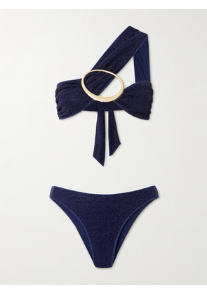 Oséree - Lumière Maxi O One-shoulder Embellished Metallic Bikini - Blue - small,medium,large,x large