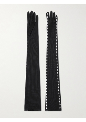 Oséree - Crystal-embellished Mesh Gloves - Black - S/M,M/L