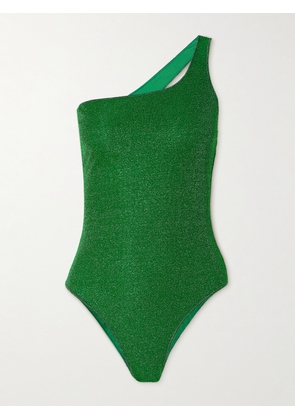Oséree - Shine One-shoulder Glittered Swimsuit - Green - small,medium,large,x large
