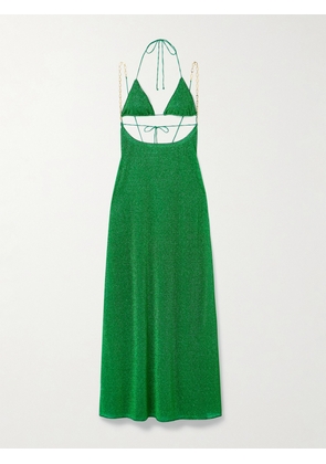 Oséree - Lumière Cutout Chain-embellished Metallic Stretch-knit Maxi Dress - Green - small,medium,large,x large