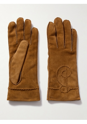 Burberry - Embroidered Suede Gloves - Brown - 6,6.5,7,7.5,8