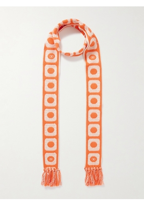 Valentino Garavani - Antibes Fringed Cotton-blend Jacquard Scarf - Orange - One size
