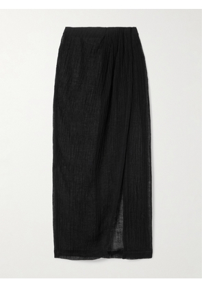 Lisa Marie Fernandez - Pleated Crinkled Linen-blend Gauze Pareo - Black - 1,2,3,4