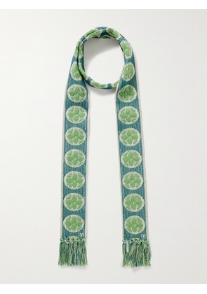 Valentino Garavani - Antibes Fringed Cotton-blend Jacquard Scarf - Blue - One size