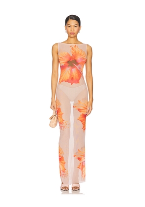 Good American Gauze Mesh Maxi Dress in Neutral,Orange. Size L. Also in M, S, XS, XXL.