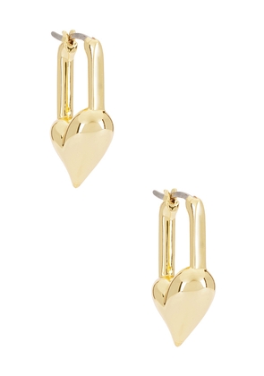 Jenny Bird Padlock Heart Huggies Earrings in Metallic Gold.