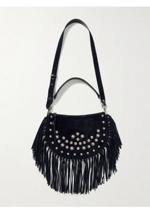 Isabel Marant - Oskan Soft Zipped Fringed Studded Suede Shoulder Bag - Black - One size