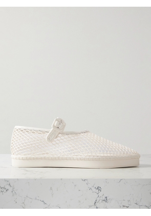 Loeffler Randall - Rita Leather-trimmed Mesh Platform Mary Jane Flats - Cream - US5,US5.5,US6,US6.5,US7,US7.5,US8,US8.5,US9,US9.5,US10,US10.5,US11