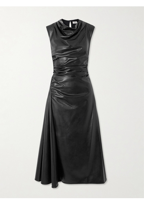 SIMKHAI - Burke Draped Faux Leather Midi Dress - Black - US0,US2,US4,US6,US8,US10