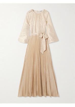 SIMKHAI - Varenya Belted Pleated Metallic Lamé Maxi Dress - Gold - US0,US2,US4,US6,US8