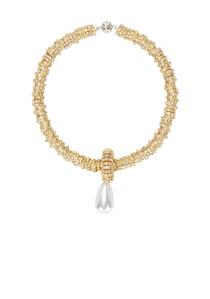 Julietta Pearl Drop Gold Necklace in Metallic Gold.