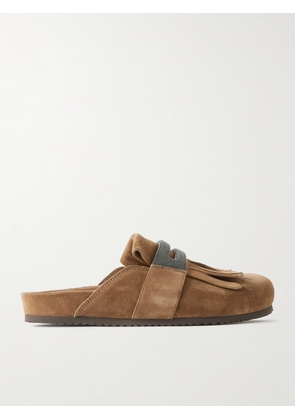 Brunello Cucinelli - Fussbett Bead-embellished Fringed Suede Slippers - Brown - IT36,IT36.5,IT37,IT37.5,IT38,IT38.5,IT39,IT39.5,IT40,IT40.5,IT41
