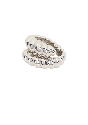 Julietta Rhonda Cuff in Metallic Silver.