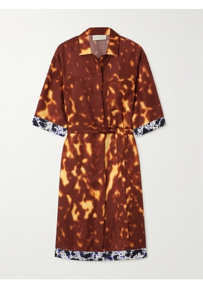 Dries Van Noten - Belted Printed Silk-twill Mini Shirt Dress - Orange - x small,small,medium,large