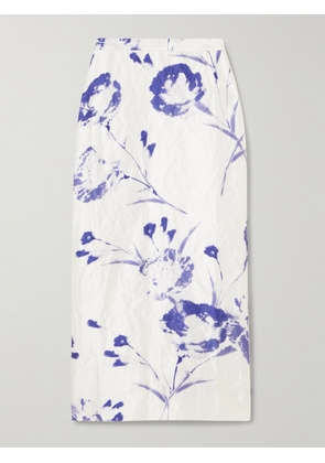 Erdem - Crinkled Printed Satin-twill Midi Skirt - White - UK 6,UK 8,UK 10,UK 12,UK 14,UK 16,UK 18