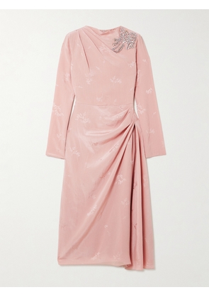 Erdem - Embellished Draped Crinkled-silk And Cotton-blend Jacquard Midi Dress - Pink - UK 8,UK 10,UK 12,UK 14,UK 16,UK 18,UK 20,UK 22