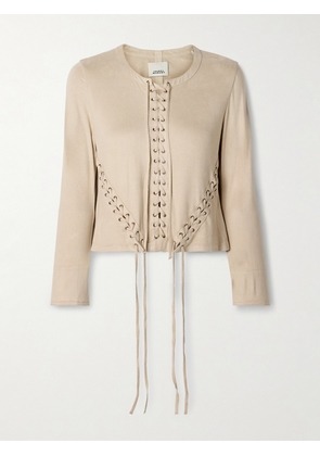 Isabel Marant - Seatle Cropped Lace-up Brushed Stretch-jersey Top - Neutrals - FR 34,FR 36,FR 38,FR 40,FR 42