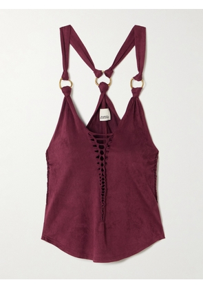 Isabel Marant - Sakina Embellished Cutout Braided Brushed-jersey Tank - Burgundy - FR 34,FR 36,FR 38,FR 40,FR 42