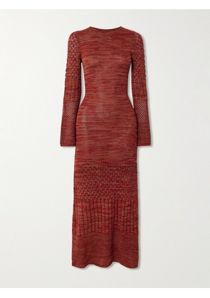ESCVDO - Murga Open-back Pointelle And Ribbed-knit Alpaca Maxi Dress - Brown - x small,small,medium,large,x large