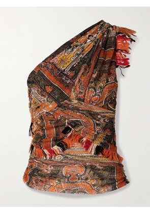 Isabel Marant - Devona One-shoulder Fringed Wrap-effect Paisley-print Mesh Tank - Burgundy - FR 34,FR 36,FR 38,FR 40,FR 42