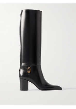 SAINT LAURENT - Julia Buckle-embellished Leather Knee Boots - Black - EU 34,EU 34.5,EU 35,EU 35.5,EU 36,EU 36.5,EU 37,EU 37.5,EU 38,EU 38.5,EU 39,EU 39.5,EU 40,EU 40.5,EU 41,EU 41.5,EU 42
