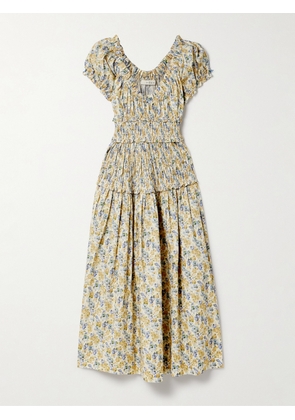 DÔEN - Leanne Shirred Floral-print Cotton-voile Midi Dress - Yellow - xx small,x small,small,medium,large,x large,xx large