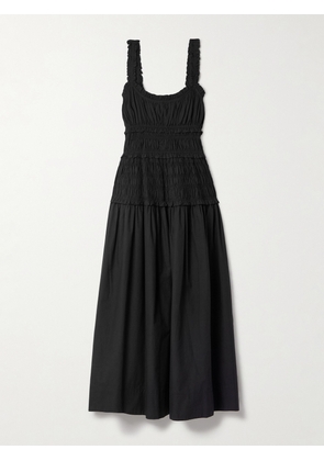 DÔEN - Marianne Shirred Organic Cotton-poplin Midi Dress - Black - xx small,x small,small,medium,large,x large,xx large