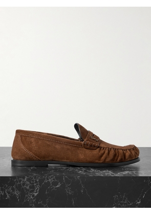 SAINT LAURENT - Laurent Logo-embellished Suede Penny Loafers - Brown - EU 35,EU 36,EU 37,EU 37.5,EU 38,EU 38.5,EU 39,EU 39.5,EU 40,EU 41,EU 42