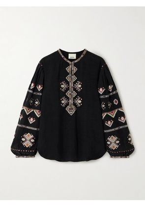 Isabel Marant - Zielle Embellished Embroidered Silk-gauze Blouse - Black - FR 34,FR 36,FR 38