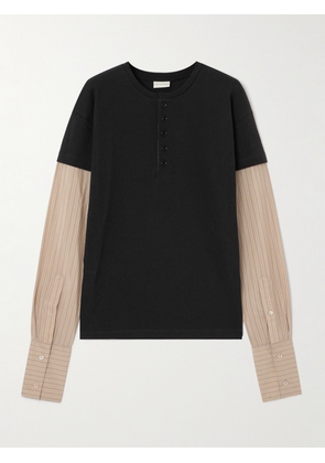 Dries Van Noten - Layered Cotton-blend Jersey And Striped Poplin T-shirt - Black - x small,small,medium,large