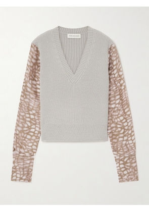 Dries Van Noten - Ribbed-knit And Printed Satin Sweater - Gray - x small,small,medium,large
