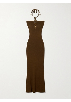 Isabel Marant - Eileen Embellished Knitted Halterneck Maxi Dress - Brown - FR 34,FR 36,FR 38,FR 40,FR 42