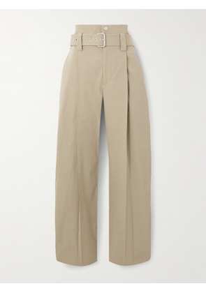 Bottega Veneta - Belted Pleated Cotton-blend Straight-leg Pants - Neutrals - IT38,IT40
