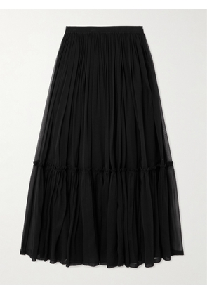 SAINT LAURENT - Tiered Gathered Silk-chiffon Maxi Skirt - Black - FR 36,FR 38